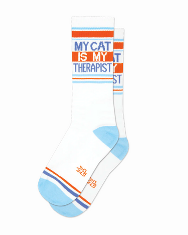 My Cat Is My Therapist Gym Crew Socks, by Gumball Poodle. Made in USA!