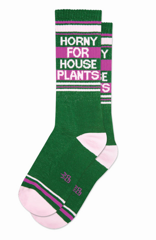 Horny For House Plants Gym Crew Socks, by Gumball Poodle. Made in USA!