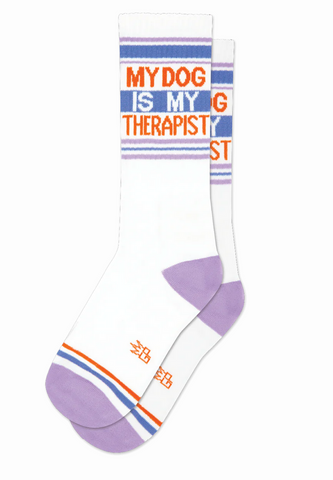 My Dog Is My Therapist Gym Crew Socks, by Gumball Poodle. Made in USA!