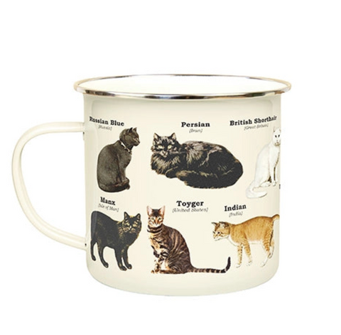 Cats Enamel Mug. Natural History Print Metal Coffee Cup