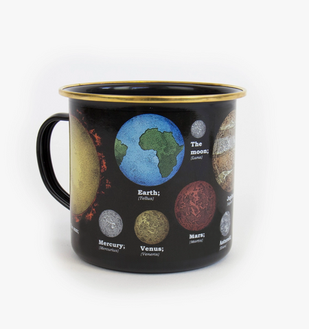 Solar System Enamel Mug. Natural History Print Metal Coffee Cup