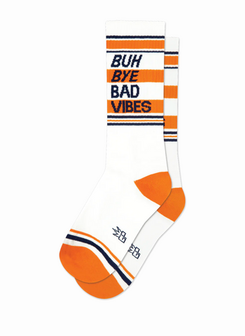 Buh Bye Bad Vibes Ribbed Gym Socks. By Gumball Poodle, Made in USA!