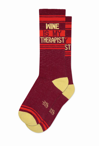 Wine is My Therapist Gym Crew Socks, by Gumball Poodle. Made in USA!