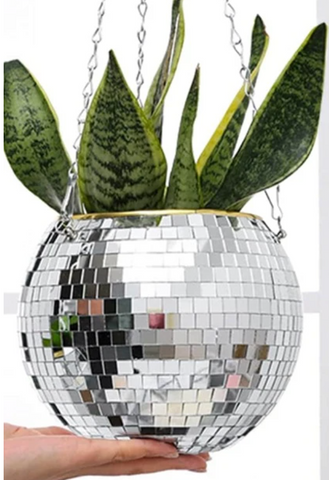 mirrored plant pot Hanging Disco Ball Planters, Silver Mirror Ball Planter