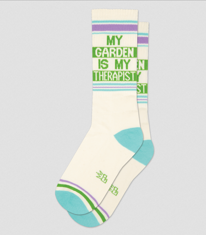 My Garden Is My Therapist, Ribbed Gym Socks. By Gumball Poodle, Made in USA!