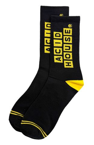 Acid House Socks, Well Done Goods. Black & Yellow Crew Cut Gym Socks