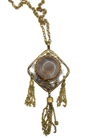 Mixed Metal Rose Quartz Tassel Necklace, by Anju