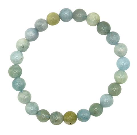 Aquamarine & Heliodor Stone Bead Stretch Bracelet, Mixed Beryl Mala Bracelet