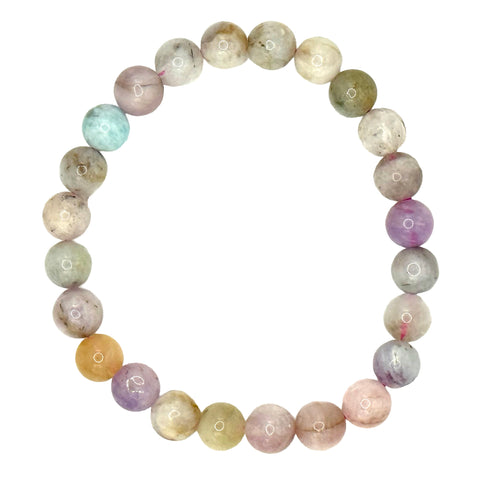 Aquamarine and Morganite Bracelet. Mixed Beryl Rare Stone Mala Bead Stretch Bracelet