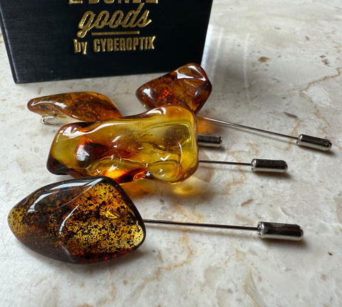 Baltic Amber Lapel Pin, Fossil Brooch. Stick Pin, Hat Pin, Alternative Boutonniere