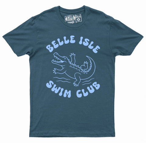 Belle Isle Swim Club T-shirt, Detroit Gator Unisex Tee - light blue on indigo