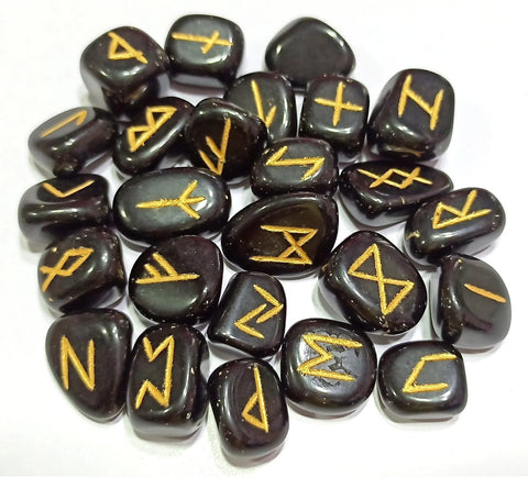 Black Obsidian Rune Stones, 25 Piece Set