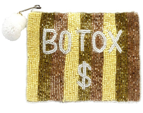 BOTOX Money, Beaded Coin Purse. Gold & White Beaded Change Purse, Zipper Pouch