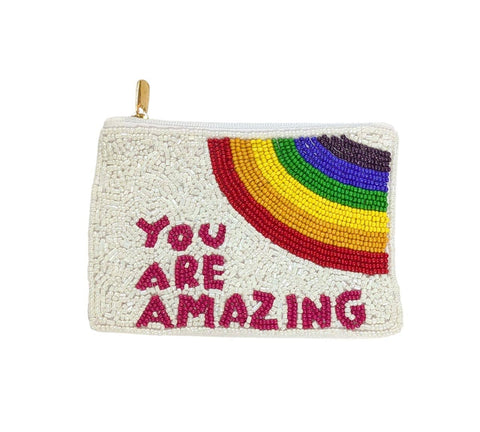 You Are Amazing Beaded Coin Purse. Beaded Change Purse, Zipper Pouch 