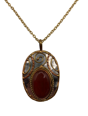 Mixed Metal Carnelian Oval Necklace