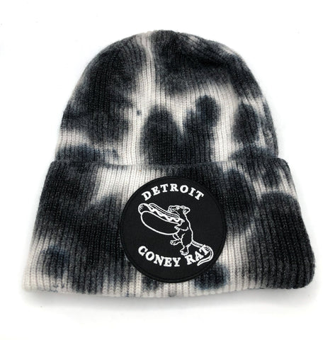 Detroit Coney Rat Black and White Tie Dye Beanie Cap