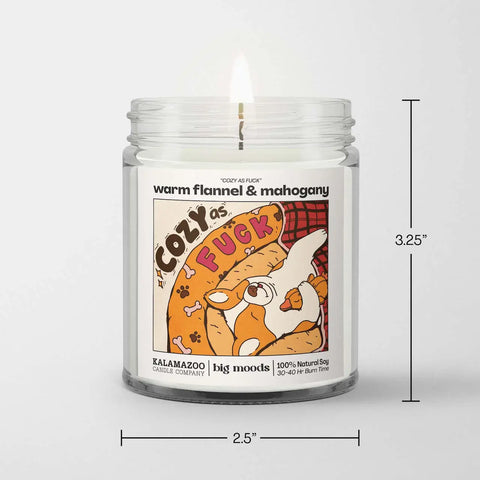"Cozy as Fuck", Warm Flannel and Mahogany Soy Candle by Big Moods.