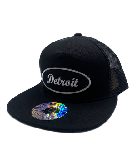 Cursive Detroit Patch Black Trucker Hat