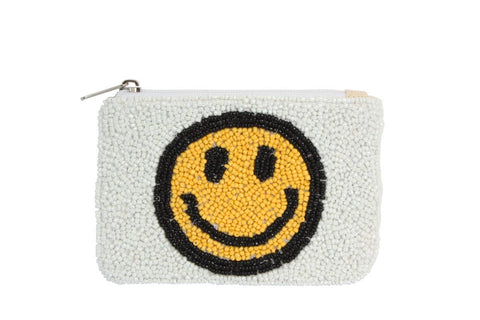 Happy Face Beaded Coin Purse. Beaded Change Purse, Zipper Pouch