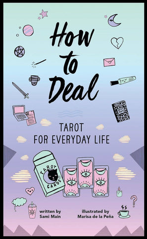 Book cover of 'How to Deal: Tarot for Everyday Life' with illustrations and text.