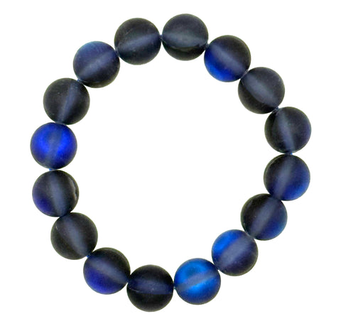 Dark Blue Aura Opalite Round Bead Bracelet, Matte Finish Mala Stretch Bracelet