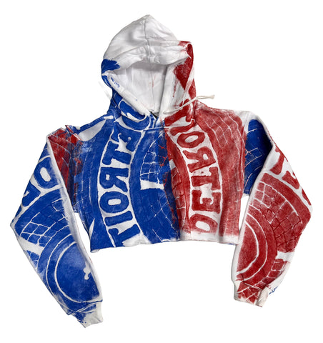 Detroit Basketball Manhole Cover Women's Cropped Pullover Hoodie, Detroit Tire Print