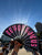 Detroit Famous Fan. Large hot pink & black printed fabric clack fan