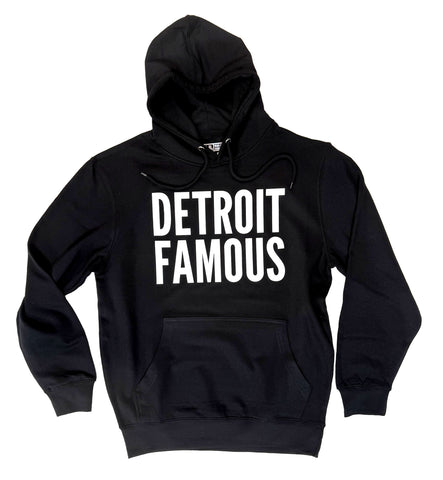 Detroit Famous Hoodie, Black Hooded Pullover Sweatshirt
