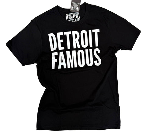 Detroit Famous T-Shirt. White Print on Black Unisex Tee
