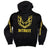 Detroit Phoenix Rising Zip Hoodie, Gold on Black (Hood Bird Parody). Unisex Black Hooded Sweatshirt