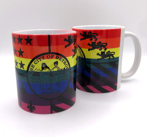 Detroit Pride Flag Mug, City of Detroit Rainbow Flag Coffee Cup