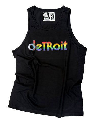 Detroit Pride Tank Top. Rainbow, Rhythm & Progress black unisex tank