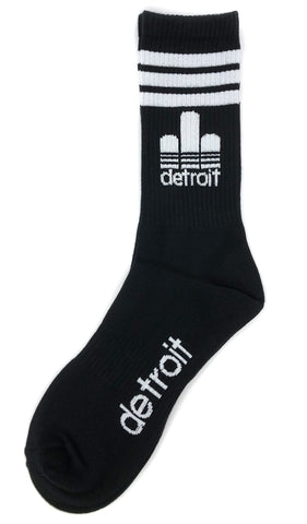 Detroit Renaissance Trefoil Socks. Black Crew Cut Gym Socks, by Well Done Goods