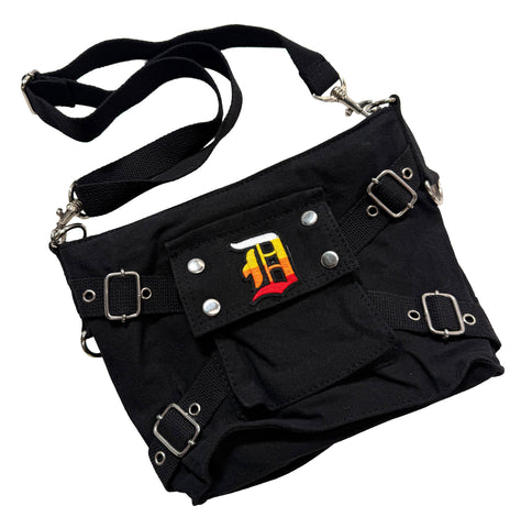 Detroit Rhythm D, Black Crossbody Canvas Strappy Bag
