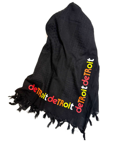 Detroit Rhythm Keffiyeh Scarf - Large Black Square Cotton Desert Shawl