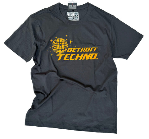 Detroit Techno T-shirt, Football Logo Flip w/Baseball Colors. Orange on Graphite Unisex Tee