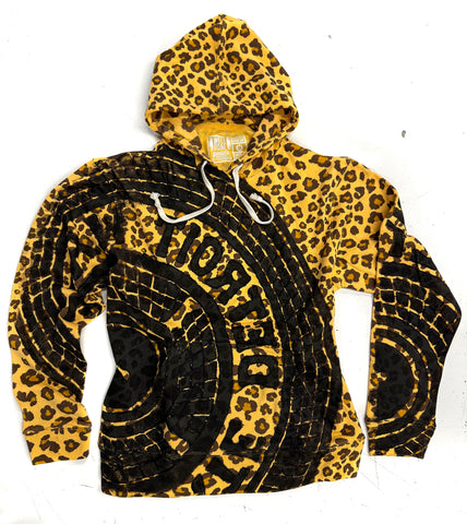 Detroit Tire Manhole Cover Hoodie, Leopard Print Pullover. All-Over Print Triblend Sweatshirt