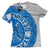 Manhole Cover T-Shirt. Detroit Tire Print, Honolulu Blue on Athletic Grey