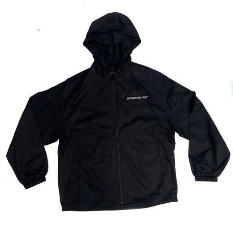 Detroiters Only Windbreaker, Black Nylon Hooded Wind Breaker Jacket. 80s Logo Parody