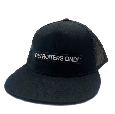 Detroiters Only Patch Trucker Hat, Black. 80s Logo Parody