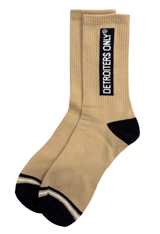Detroiters Only Socks. Tan Crew Cut Gym Socks, by Well Done Goods