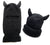 Devil Horns Knit Ski Mask, Black Balaclava w/ Stuffed 3D Horns. Roll up to be a beanie!