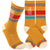 Three pairs of mustard yellow socks with colorful stripes and text on a white background.  Text on socks reads "I'm Fine, Fuck you."
