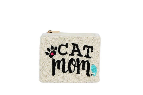 Cat Mom Beaded Coin Purse. Beaded Change Purse, Zipper Pouch