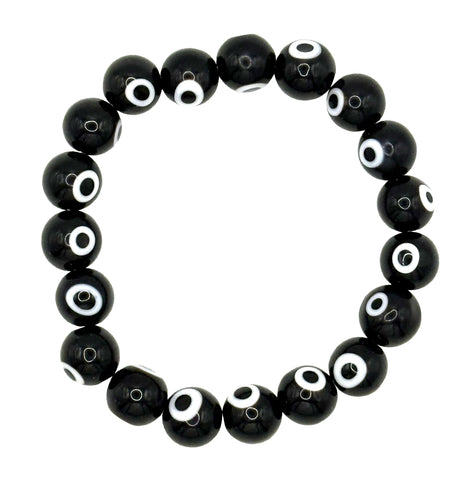 Evil Eye Bead Bracelet, Black. Turkish Glass Stretch Mala