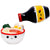 Ceramic bowl with cartoon face and bottle of soy sauce on a white background