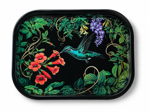 Hummingbird Vines Metal Trinket Tray