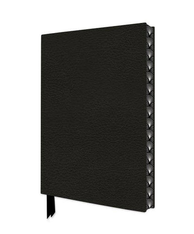 Black notebook with decorative edge on a white background
