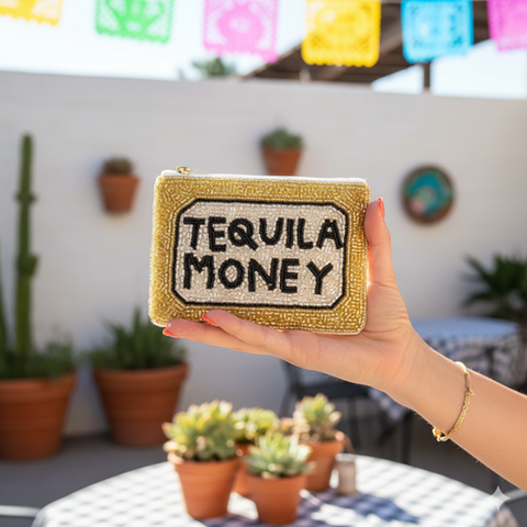 Tequila Money Beaded Coin Purse. Beaded Change Purse, Zipper Pouch