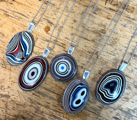 Fordite Pendants, Sterling Silver. Detroit Agate Necklace